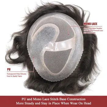 Ruda Mono Bazės Vyrų Perukai Šviesūs Plaukai Endoprotezavimo Sistemos PU Aplink Gamtos Valsčiaus 100% žmogaus Plaukų Vyrų Toupee Gabalas Sistema - Nuotrauka 2  