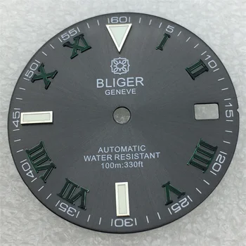 BLIGER 29mm black dial žalios šviesos mėlyna Romų Indeksas tinka NH35 NH36 judėjimo žiūrėti priedai - Nuotrauka 1  