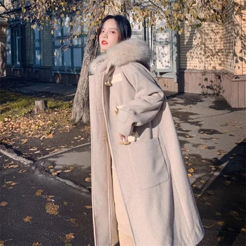 Heydress 2020 M. Žiemos Moterys Kietas Vilnoniai Paltai Moterų Gobtuvu Kišenės Storio Šiltas Outerwears Ladys Ragų Mygtuką Korėjos Streetwears - Nuotrauka 2  