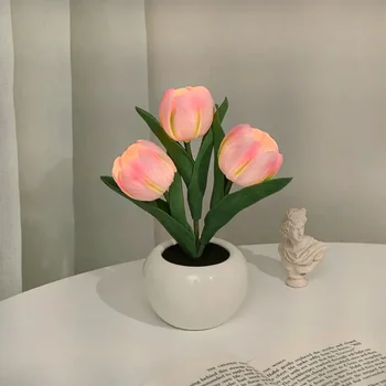 USB įkrovimo LED Tulpių Naktį Šviesos Naktiniai Modeliavimas Gėlių Stalo Lempa Namų Atmosferą, Apdailos Romantiška Dovana Vazoninių - Nuotrauka 1  