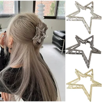 Y2K Metalo Žvaigždės Plaukų Letena Įrašus Saldus Ryklys Įrašą Gnybtus Metallic Tuščiaviduriai Žvaigždžių Geometrinis Patraukti Mergaičių, Moterų Plaukų Aksesuarai - Nuotrauka 1  
