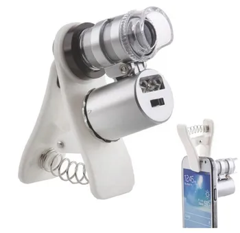 100set 60X Zoom LED Mini 60 kartų didinamojo stiklo mikroskopo Objektyvas Universalus Mobiliojo valiuta aptikti Microsc su clip - Nuotrauka 1  