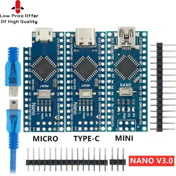 1Pcs Mini/Tipas-C/Micro USB Nano 3.0 Su įkrovos tvarkyklę suderinama Nano valdytojas minėto sprendimo arduino CH340 USB tvarkyklės 16Mhz ATMEGA328P - Nuotrauka 1  