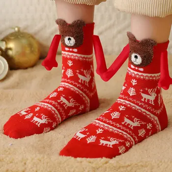 Kalėdų Kūrybos Magnetinio Siurbimo Medvilnės Kojinės Kojų Kojinės 3d Ranka rankon Garsenybių Porą Kojinių Vidurio Vamzdis Kojinės Su Magnetais - Nuotrauka 1  