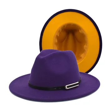 juoda fedoras platus kraštų Panamos skrybėlė fetrinė skrybėlė vyrų džiazo skrybėlę bažnyčios viršutinio dangtelio didžiosios britanijos moterų fedoras kepurės vyrams шляпа женская - Nuotrauka 2  