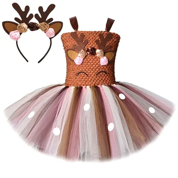 Vaikų Kalėdų Elnias Tutu Suknelė Mergaitėms Bambi Tinklelio Suknelė Vaikų Gėlių Princesė Šukuosena Nustatyti, Cosplay Kostiumai - Nuotrauka 1  