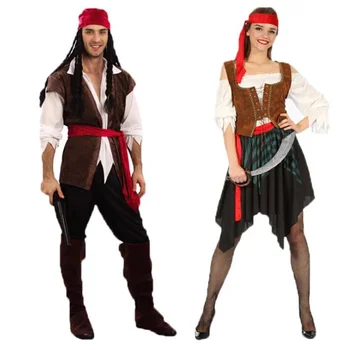 Piratų Kostiumai, Moterims, Vyrams Suaugusiųjų Helovinas Vyrų Captain Jack Sparrow Kostiumas Karibų jūros Piratai Cosplay Drabužių Rinkinys - Nuotrauka 1  