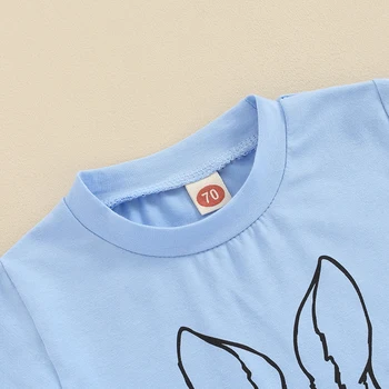 Bamblys Berniuko Velykų Apranga Cute Bunny trumpomis Rankovėmis T-Shirt Viršų ir Elastiniai Šortai Nustatyti Berniukų Vasaros Drabužių - Nuotrauka 1  