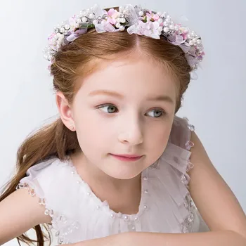 Vaikų Plaukų Aksesuarai Princesės Perlas Šukuosena Vestuvių Puotą Gėlių Hairband Vaikai - Nuotrauka 2  