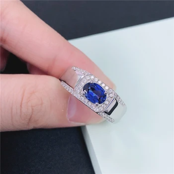 1CT Kiaušinio Formos Blue Diamond vyriški Sužadėtuvių Žiedas Kietasis 18K White Gold Au750 Populiarus Vestuvių Žiedai Vyrų Puikus Amžinai - Nuotrauka 1  