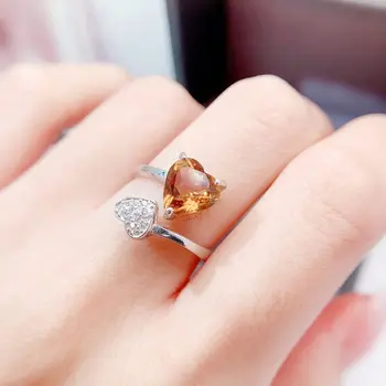 Gamtos nekilnojamojo citrinas rašė žiedas Meilė širdies stiliaus 925 sterlingas sidabro 8*8mm 1.8 ct brangakmenio Fine jewelry L231240 - Nuotrauka 2  