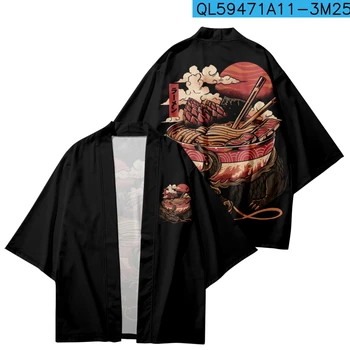 Naujas Atvykimo Japonų Stiliaus Katė Spausdinti Tradicinių Kimono Vyrų Yukata Cardigan Cosplay Haori Negabaritinių Streetwear Samurajus Viršūnės - Nuotrauka 2  