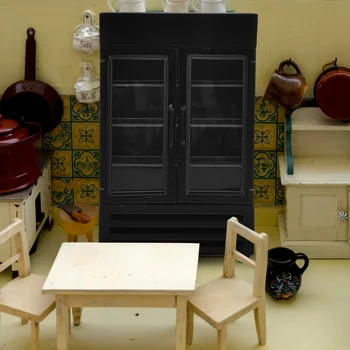 Miniatiūrinės Maisto ir Žaisti Dvigubo Durų Šaldytuvas Modelio Šaldiklis 1:12 Minučių Ob11 Lėlių (juoda) - Nuotrauka 1  